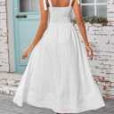Women's Summer Wedding Guest Corset Midi Dress V Neck Flowy A Line Sundress Casual Dresses with Pockets (White, M)