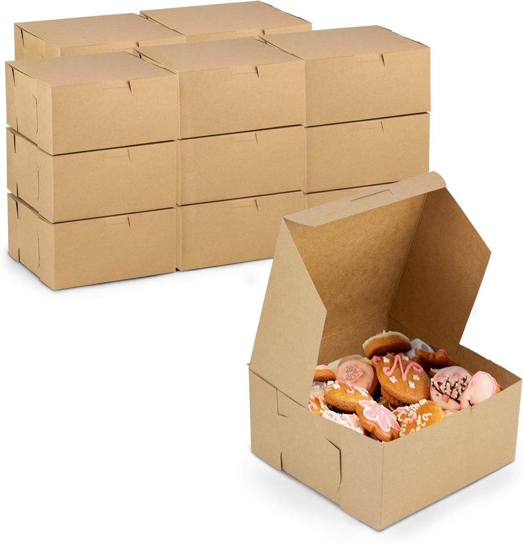 Fit Meal Prep 25 Pack Kraft Bakery Boxes, 6 x 6 x 3 Inches Brown Pastry Boxes, Cardboard Treat Boxes Pie Boxes Cookie Boxes Dessert Boxes for Cupcakes, Chocolates, Donuts, Macarons