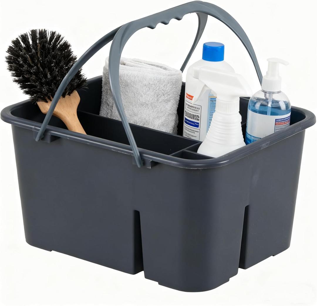 Cleaning Supplies Caddy, Household Tools Organizer with Handle, Large Plastic Bucket, Portable Shower Basket Tote, Gray