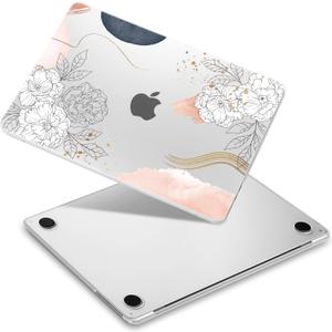 for MacBook Air 15 M4/M3/M2 Case 2025 2024 2023 A3241/A3114/A2941, Hard Shell Laptop Case with Keyboard Cover & Screen Film & OTG Adapter & Webcam Cover, Flower Elements