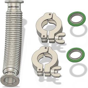 ISO-KF KF25 Corrugated Flexible Bellow Hose with Aluminum Clamps, Stainless Steel Centering Rings, FKM O-Rings (1ft KF25)
