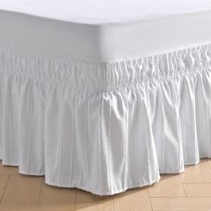 MIYE Wrap Around Ruffled Lace Bed Skirt, Elastic Dust Ruffle with Adjustable Belts, Easy to Put On, Bed Frame Cover, Machine Washable (Striped/White, King/Queen-15 Drop)
