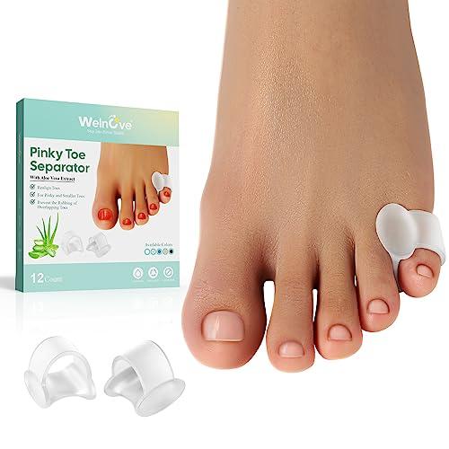 Welnove Gel Toe Separator, 10 Pack Pinky Toe Spacers, Aloe Vera Extract Infused Silicone Little Toe Spacers, Bunion Corrector, Bunion Cushions Pads for Preventing Rubbing & Relieve Pressure