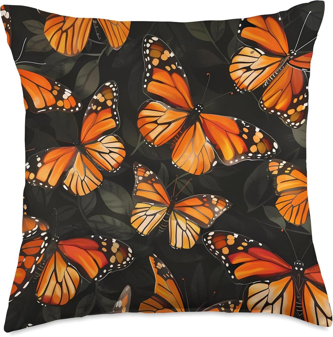 Monarch Butterfly 2D Animal Wildlife Pattern Throw Pillow (18x18)