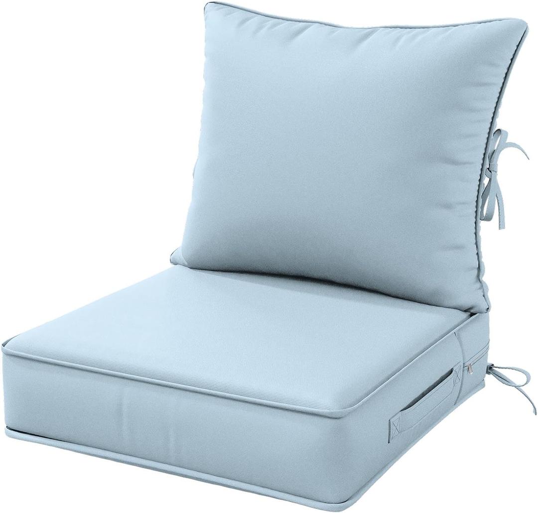 Outdoor Patio Chair Cushions Set 22 L X 22 W X 4 H Waterproof & Fade Resistant Deep Seat and Back Cushions with Removable Covers Outdoor Seat Cushion Set for Chairs and Sofas