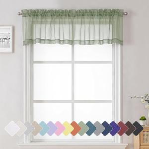 Sage Valance Green Sheer Curtains, Bedroom Valance Curtain Dual Rod Pockets Light Filtering, Voile Kitchen Valance for Living Room Window Treatment 20×54 1 Pack