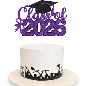 Graduation Cake Topper 2026 Grad Party Decoration Glitter Cap Diploma Food Picks Table Ideas Purple