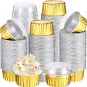 Gejoy 400 Pcs Aluminum Foil Baking Cups with Lids 5 oz Disposable Ramekins Mini Cake Pans Creme Brulee Cupcake Liners Muffin Tins Flan Mold Dessert Container for Wedding(Gold,Classic)