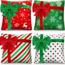 Kingdder Christmas Pillow Covers 16 x 16 Inch Set of 4 Farmhouse Xmas Throw Pillow Cases Gift Box Style Red Green White Snowflake Bow Decoration for Couch Holiday Sofa Cushion Decor