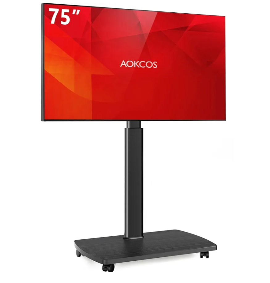 Rolling TV Stand for 43 50 55 60 65 70 75 Inch TVs, Portable Mobile TV Stand on Wheels, 10-Level Height Adjustable TV Cart with Swivel & Tilt Mount for Bedroom/Living Room/Office/Corner