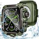 3 in 1 Goton Metal PC Case for Apple Watch Screen Protector 44mm, 360 Protective Rugged Tempered Glass Waterproof Face Cover Bumper for Apple Watch SE 3/SE 2/SE, Sereies 6/5/4, 44mm Green