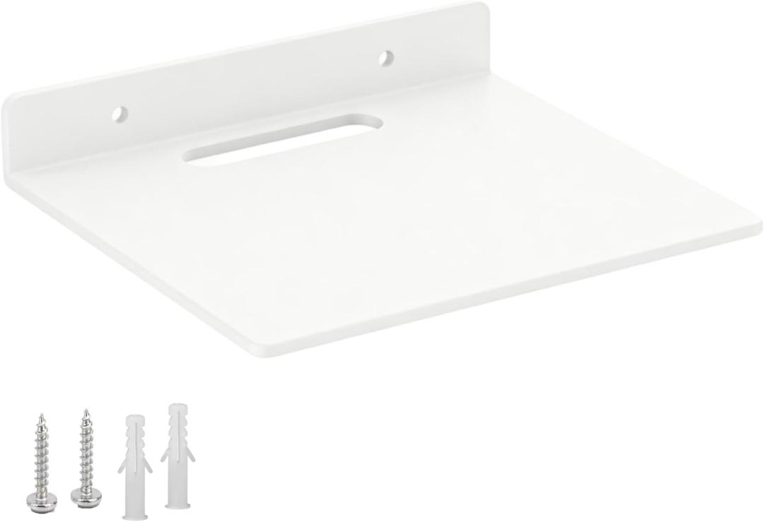 Small Floating Shelf 3mm Thick, 6.5 inch, Wall Shelf, Metal Floating Shelves for Echo, Cameras, Small Speaker, Wall Shelves for Bathroom, Living Room, Bedroom (White 1pcs)