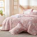 Bedsure King Size Comforter Set - 7 Pieces Floral Pink Soft Bedding Sets, King Bed in a Bag with Botanical Flowers Comforter, Sheets, Pillowcases & Shams