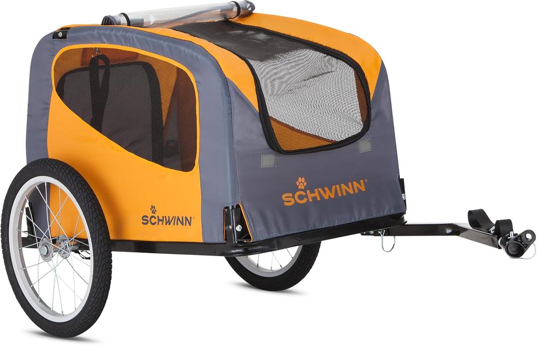 Schwinn 13-SC315 Rascal Bike Pet Trailer, For Small and Large Dogs, Lightweight, Tow with Bicycle, Up to 50 lbs. Small, Orange/Grey