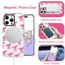 GUESNUY Aesthetic Phone Case Compatible with iPhone 16 Pro Max, Bow Case Compatible with MagSafe,Soft Clear TPU Anti-Slip Shockproof Bumper Protective Cover for Women Girly - Hot Pink