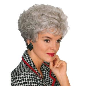 GNIMEGIL Short Gray Wig For Seniors Women Silver Gray Curly Hair Old Lady Costume Grandma Wigs For Elderly Synthetic Fiber Mommy Granny Cosplay Older Wig Silver Grey Ombre