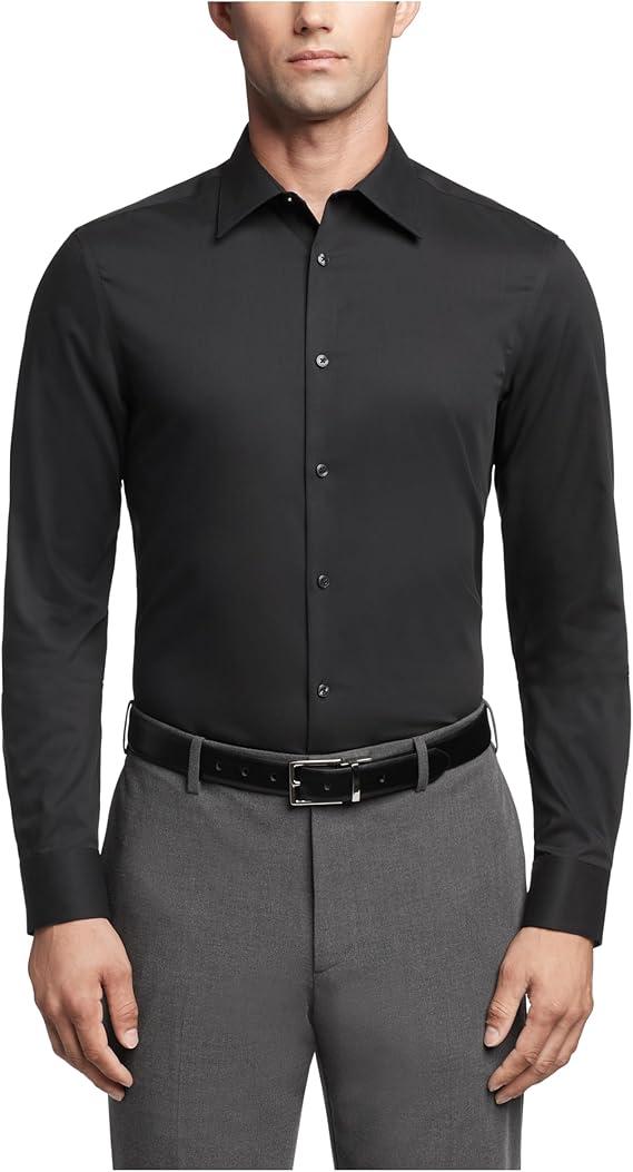 Calvin Klein Men's Slim Fit Non Iron Solid Dress Shirt - (16.5" Neck 32"-33" Sleeve, White), XL