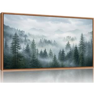 SIGNINART Large Misty Forest Framed Canvas Wall Art, Dark Green Pine Tree Artwork, Modern Nature Landscape Wall Decor, Foggy Mountain Scenery Art Print for Living Room, Bedroom, Office 20"x40"