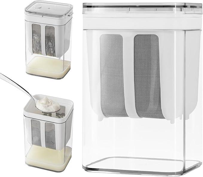 Greek Yogurt Strainer, 1800ml Multi Yoghurt Maker Strainer with Fine Mesh Bag & Lid for Thick Greek Yogurt, Soybean Milk, Kefir, Berries, Soup, Fruit Juice, Coffee