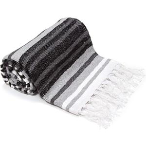 Americanflat 50x70 Authentic Mexican Throw Blanket - Falsa Blanket - Soft Cotton Throw Blankets for Indoor or Outdoor - Use for Yoga, Meditation, or Beach - Grey Stripes