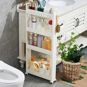 3.54 Slim Storage Cart Durable Bathroom Organizer Slide Out Storage Cart Rolling Utility Cart Slide Out Organizer Narrow Shelf Rack for Kitchen Bathroom Study Office