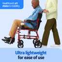 Medline Ultra Lightweight Transport Wheelchair for Adults, Foldable, 19-Inch Seat Width, Red Frame, Black Upholstery