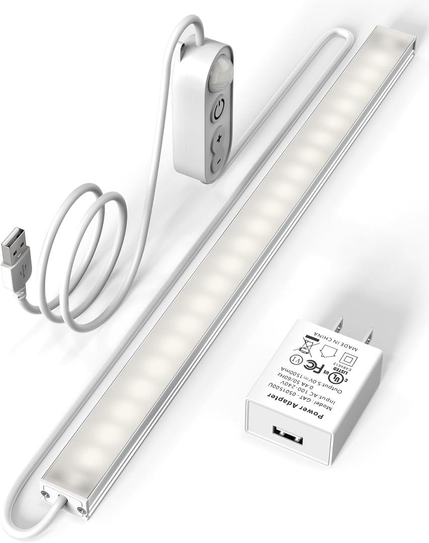 ASOKO Motion Sensor Dimmable Led Under Cabinet Lighting,12 inches Plug in Led Counter Light Bars, Daylight White 4500K Led Light Bar for Kitchen/Closet/Wardrobe/Shelf/Desk/Display Case