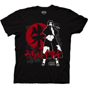Ripple Junction Naruto Shippuden Men's Short Sleeve T-Shirt Itachi Uchiha Akatsuki Ring Kanji Anime Officially Licensed (Black, S)