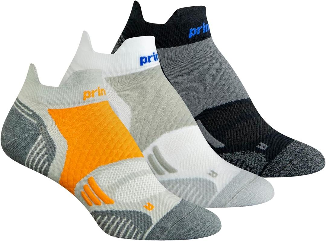 Prince Durable Comfortable Athletic Low Cut Compression Ankle Socks for Pickleball Running Walking Cycling Men Women 3 Pack (Medium, Orange)