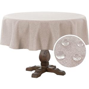 FantasDecor Linen Textured Table Cloths Round Tablecloth Waterproof Spill-Proof Wrinkle Free Cover for Dining Room and Outdoor Use, Pink Sand, 70 x 70 Inch