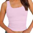 GKBK Women Built-in Bra Tank Tops Sleeveless Crewneck Rib Knit Shirts Slim Fit Basic Tee Tops XS-XXL (Large, Pink)