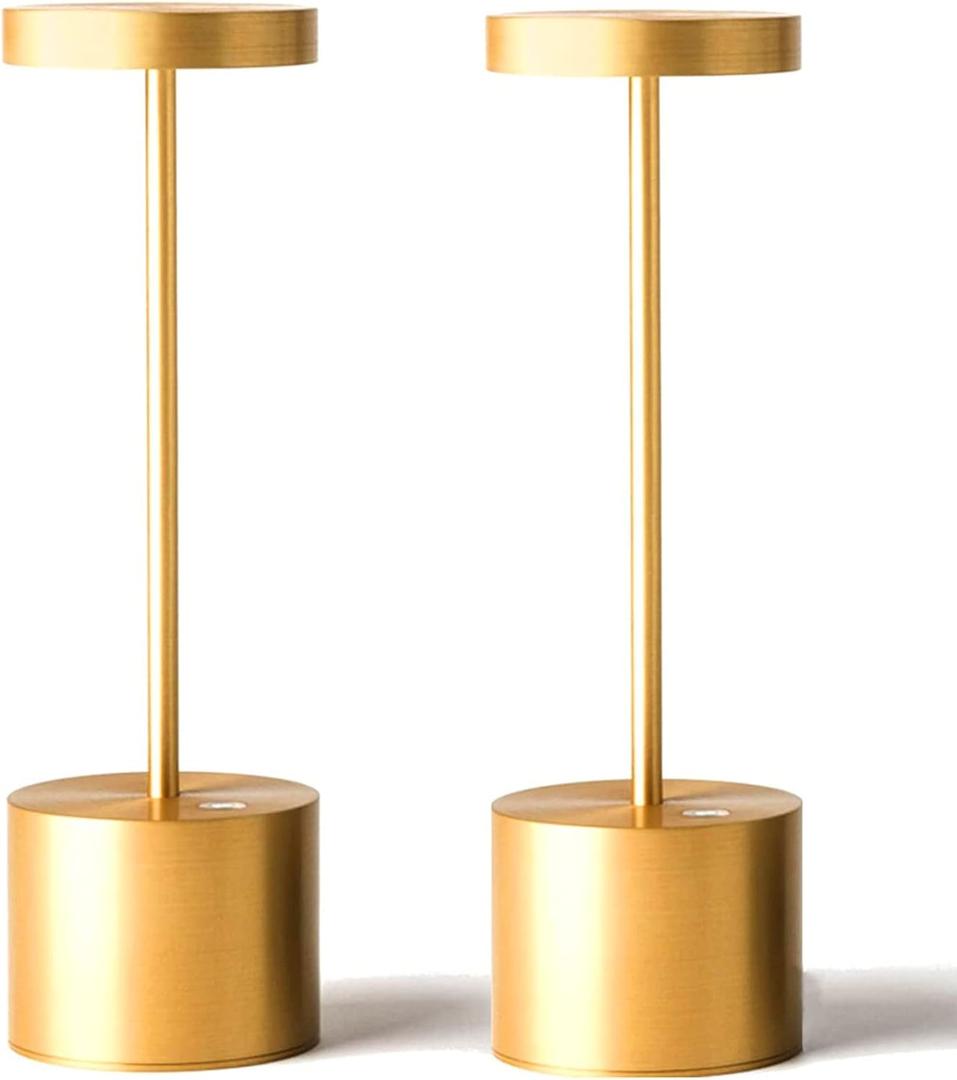 SAKRINGT 2 Pack Cordless Table Lamp Rechargeable, 5000mAh Battery Operated Portable Table Light,Dimming LED Table Lamp for Restaurant/Patio/Outdoor(Gold)
