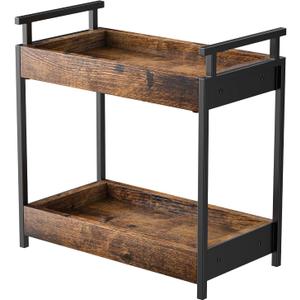 KLM Countertop Coffee Station Organizer, 2 Tier Wooden Shelf for Coffee Bar Accessories, Condiment Storage Caddy for Kitchen, Bathroom Counter Organizer, Home, Office - Brown