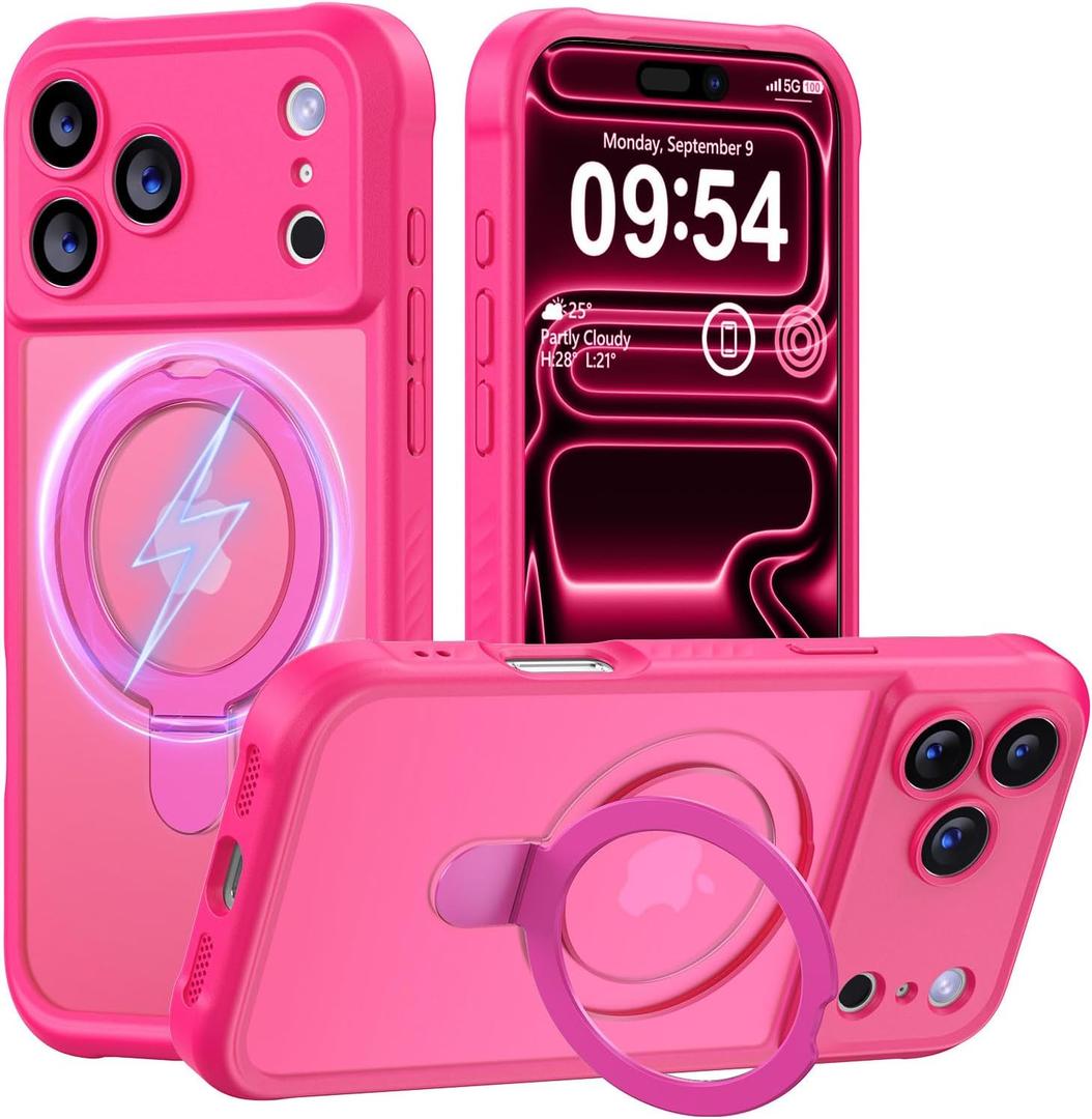 MOCCA Design for iPhone 17 Pro Max Case, Compatible with Magsafe [Premium Invisible Magnetic Ring Stand] [Military Drop Protection] Full Camera Guard Translucent Matte Slim Phone Cover 6.9",Hot Pink