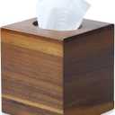 Acacia Wood Tissue Box Cover, Square Wooden Tissue Holder for Bathroom, Living Room, Dining Table, Decorative Cube Facial Tissue Box Cover, 5.3 x 5.3 x 5.9 inches