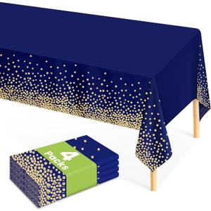 4 Pcs Navy Blue Plastic Tablecloth Gold Dot Blue Table Cloths, 54108 inches Disposable Gold Dot Confetti Dark Blue Table Cover for Anniversary Friendsgiving Fine Dining Graduation Party Decoration