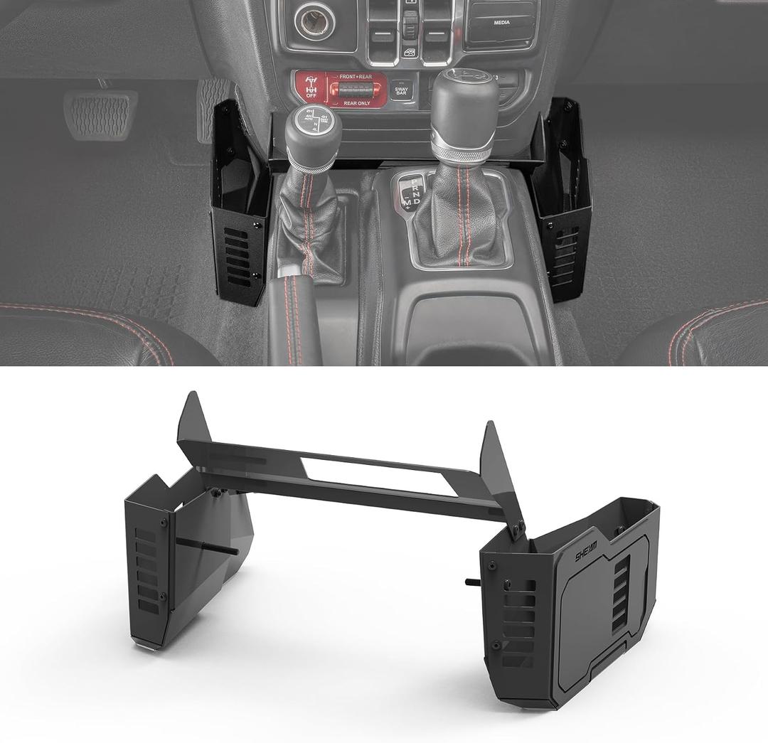 Metal Gear Shift Organizer Tray Compatible with Jeep Wrangler JL/JLU & Gladiator JT 2018-2025, Center Console Shifter Side Tray Storage Box Interior Accessories (Not for JK/JKU)