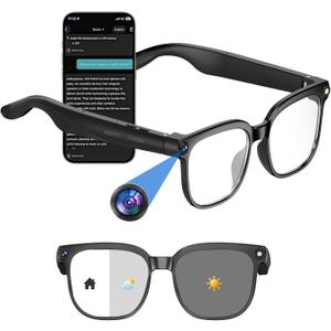 AI Smart Glasses with Camera, 8MP HD Anti-Shake Camera Glasses, 1080P Video Recording Sunglasses Dual Mic, Real Time Translation, Built-in ChatGPT Voice Assistant, Open-Ear Audio for Travel&Meetings