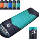 CANWAY Flannel Sleeping Bag for Adults Kids Girls Boys Camping Backpacking Sleeping Bag for Cold & Warm Weather with Compression Sack (Cyan)