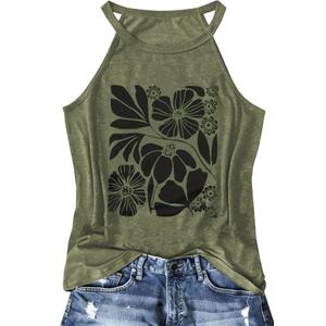 Halter Tank Tops for Women Boho Racerback Tank Tops Beach Vacation Graphic Tee Summer Sleeveless Camisole T-Shirts (Green2,S)