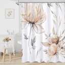 Litabel Light Brown and Grey Boho Watercolor Floral Shower Curtain, Ink Painting Style Blossom & Leaf Shower Curtains for Chic Elegant Bathroom, Artistic Tan Fabric Flower Shower Curtain, 72x72