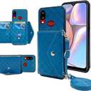 Compatible with Samsung Galaxy A10s Wallet Case with Crossbody Shoulder Strap and Stand Leather Credit Card Holder Cell Accessories Lanyard Phone Cover for A01S M01S Women Girls Blue