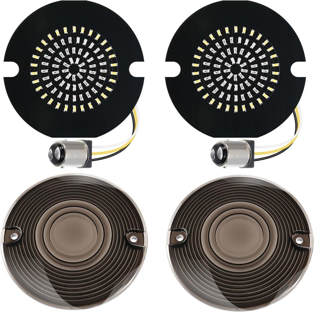 Benlari 3 1/4 inch LED Turn Signals, 81 LEDs Front 1156 1157 Turn Signals Brake Light Kit with 2 Smoked Lens Cover Fit for Harley Davidson Touring Sportster Iron 883 Dyna Softail 1986-2024