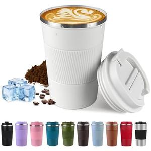 SPLMIFA Vacuum-Insulated Stainless Steel Travel Coffee Mug, Leak-Proof Reusable Coffee Cup with Lid - Keep Hot & Cold Drinks for Hours, Durable Thermos Tumbler for Men & Women (3rd-White, 12 OZ)