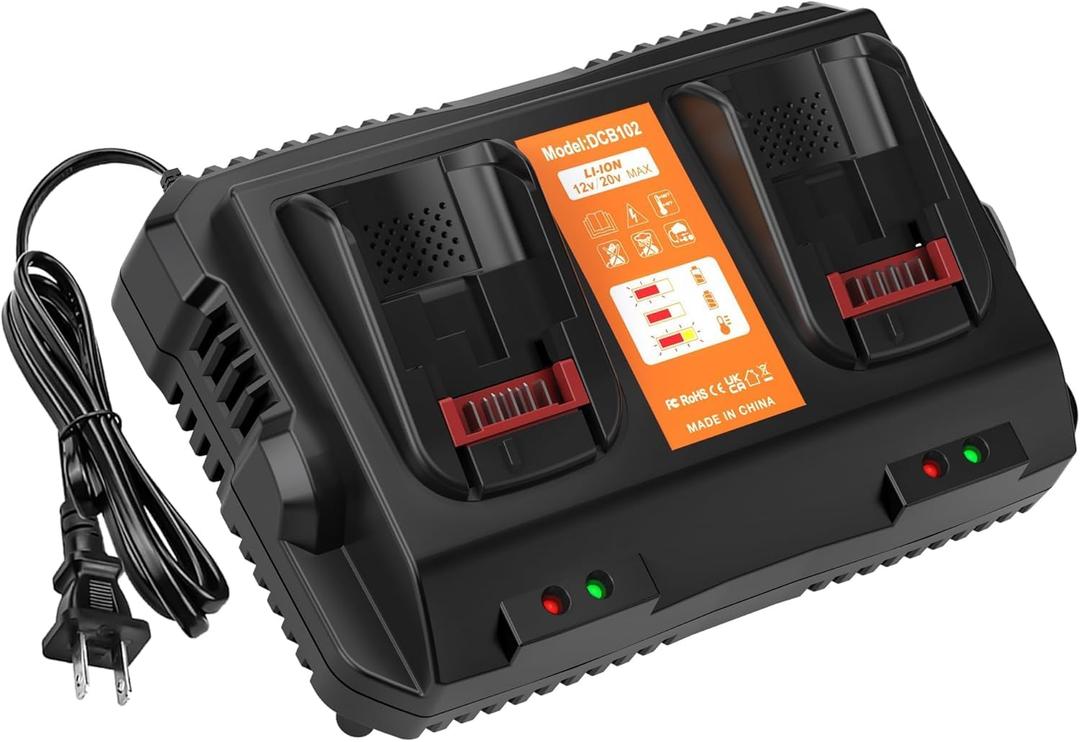 Battery Charger Station Replacement for Dewalt Battery Charger DCB102 Comaptible with Dewalt 12V/20V Max Battery Black