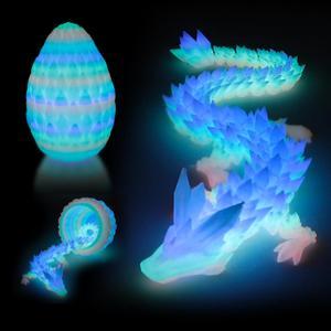3D Printed Dragon Egg - Surprise Egg with 12" Flexible Crystal Dragon Inside, Mythical 3D Printed Gift Toy, Desk Executive Pet, Figurine Decor for Christmas, Birthday, Easter (Glow Rainbow)