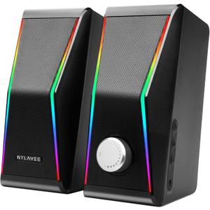 Nylavee Computer Speakers, Hi-Fi Stereo Sound PC Speakers with Bluetooth 5.0 and 3.5mm AUX-in, 14W AC Powered, Built-in Equalizer Modes and RGB Lights for Desktop PC, Monitor, Laptop, PS5, Xbox
