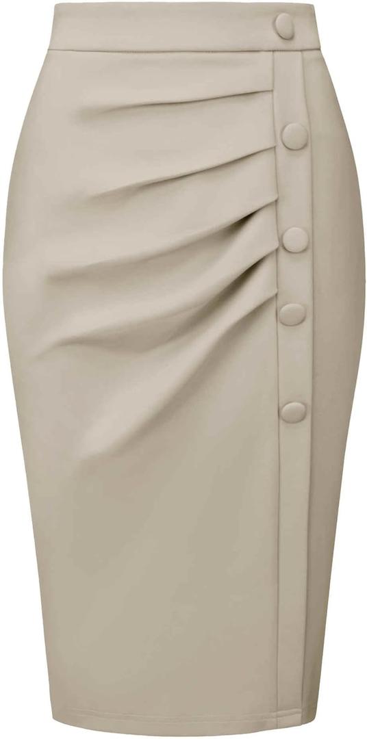 Hobemty Women's Wear to Work Pencil Skirt Elastic High Waist Ruched Bodycon Midi Skirts, Size Medium