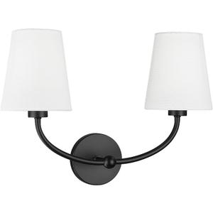 Emak Black Wall Sconces, 2-Light Bathroom Vanity Light Fixtures, Modern 19 Inch Bathroom Light Fixtures with White Fabric Shade for Bathroom, Living Room, Hallway, Bedroom, Stairway, VL116-BK-2
