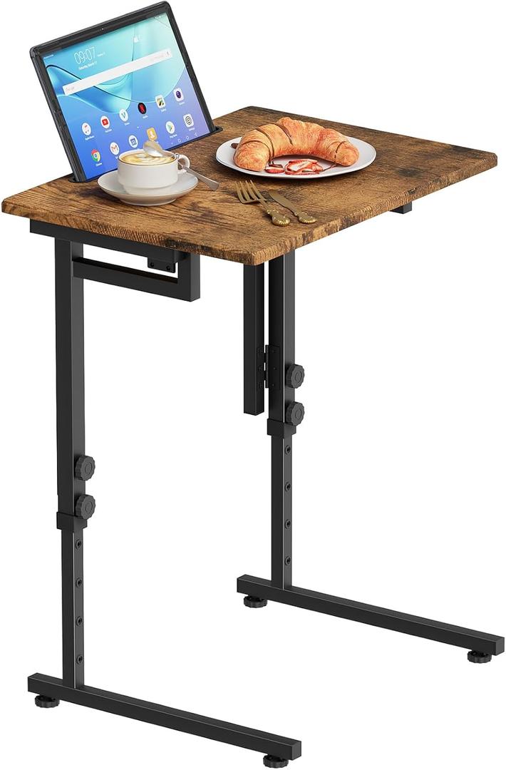 Folding TV Tray Dinner Table for Living Room,Adjustable Height Tv Tray,Portable Dinner Snack Trays Table,Small Foldable C-Shaped End Table for Eating with No Assembly Required (Brown)